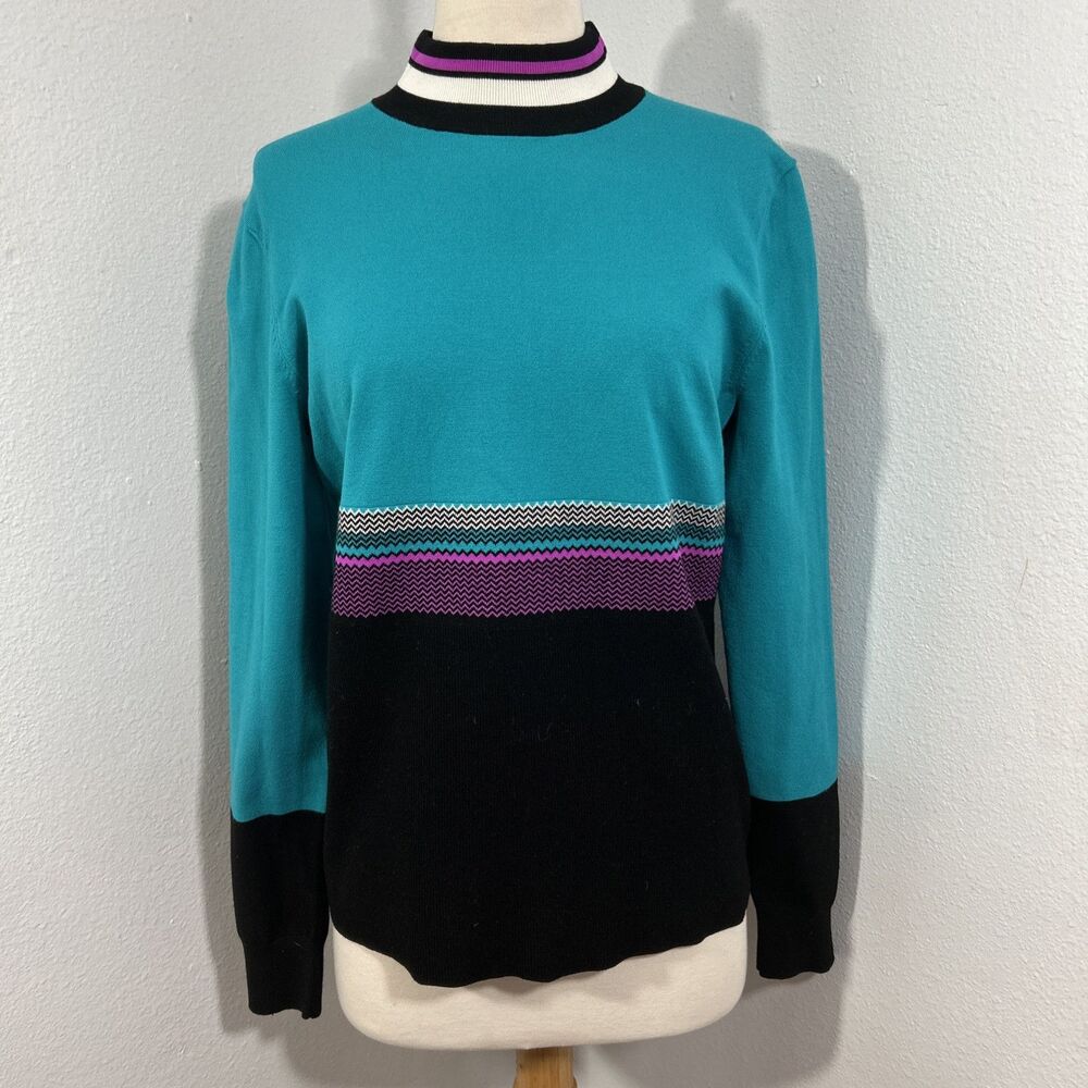Per‎ Se Sweater Womens Large Colorblock Pullover Preppy Y2K 90s